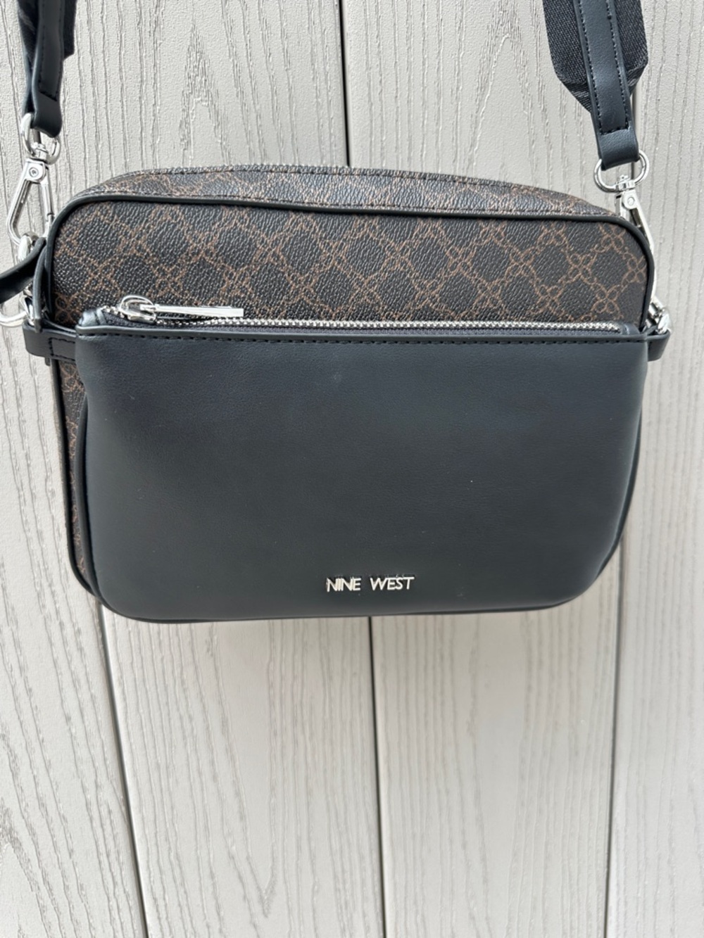Nine West Black & Brown Logo-Print Crossbody- Like new - Adjustable strap-